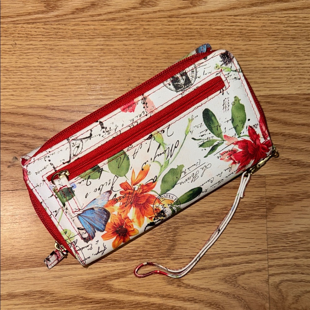 Floral Print Wristlet with Red‎ Accents